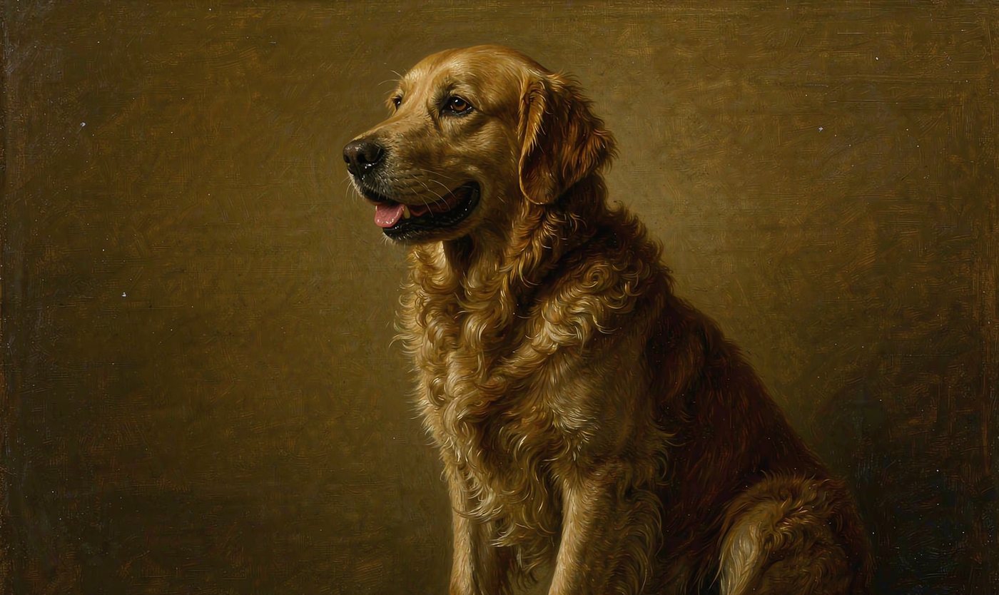 古典油画风格的金毛犬肖像